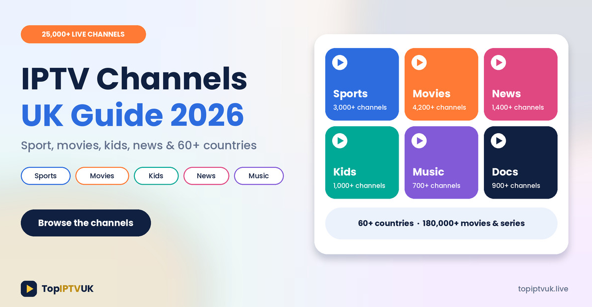 IPTV channels UK guide with 25,000+ live channels